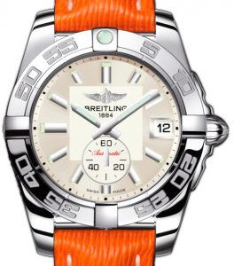 With the steel case, beige dial and orange strap, this replica Breitling watch is a good choice for you.